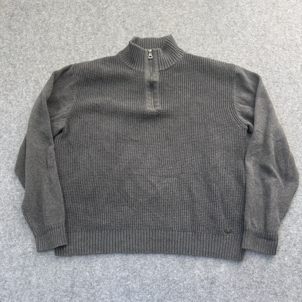 Weatherproof Vintage Shaker Stitch‎ Cotton 1/4 Zip Mock Henley Gray Mens Large